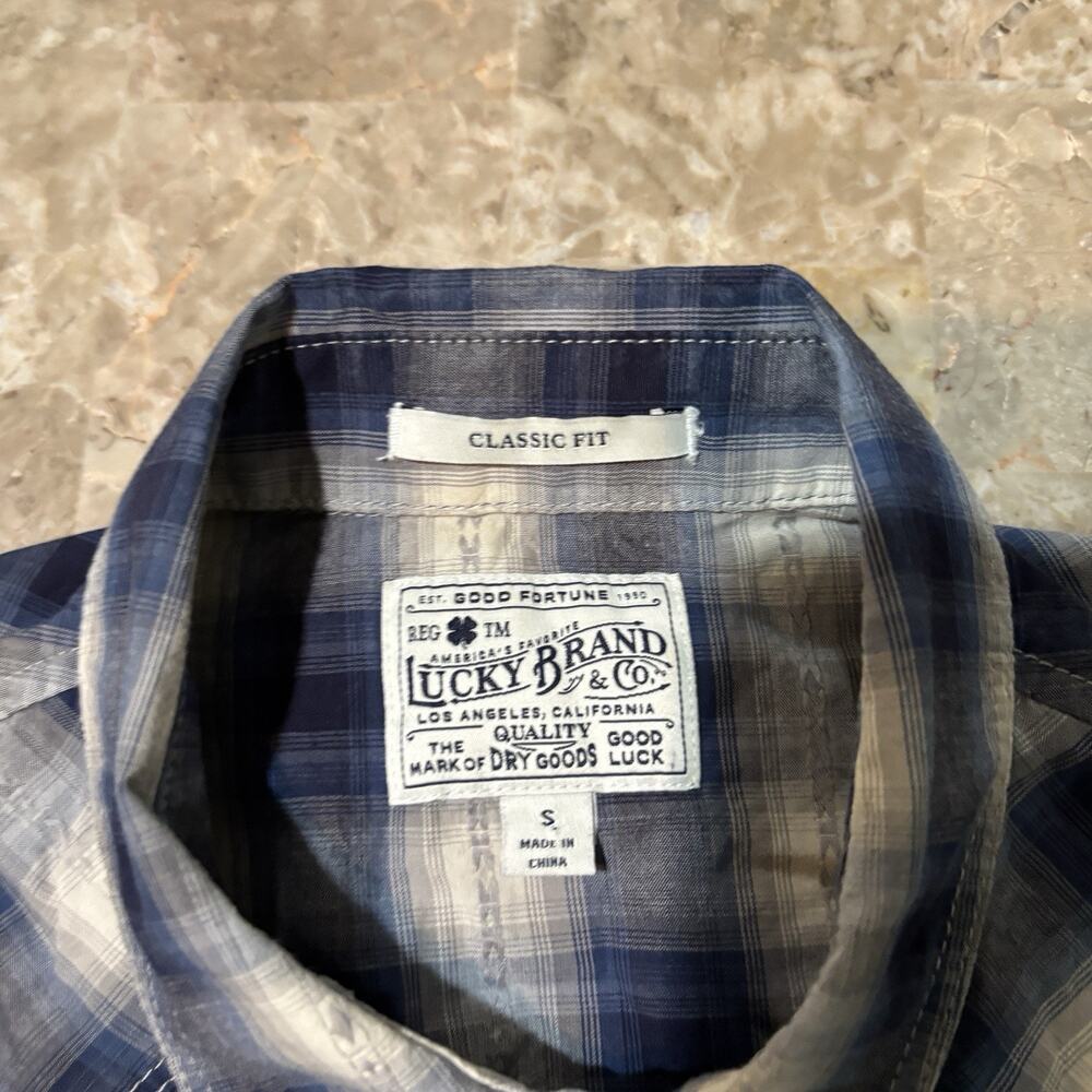 Lucky Brand Pearl Snap Shirt Mens Small Blue Shadow Plaid Western Yoke Rodeo - Picture 3 of 10